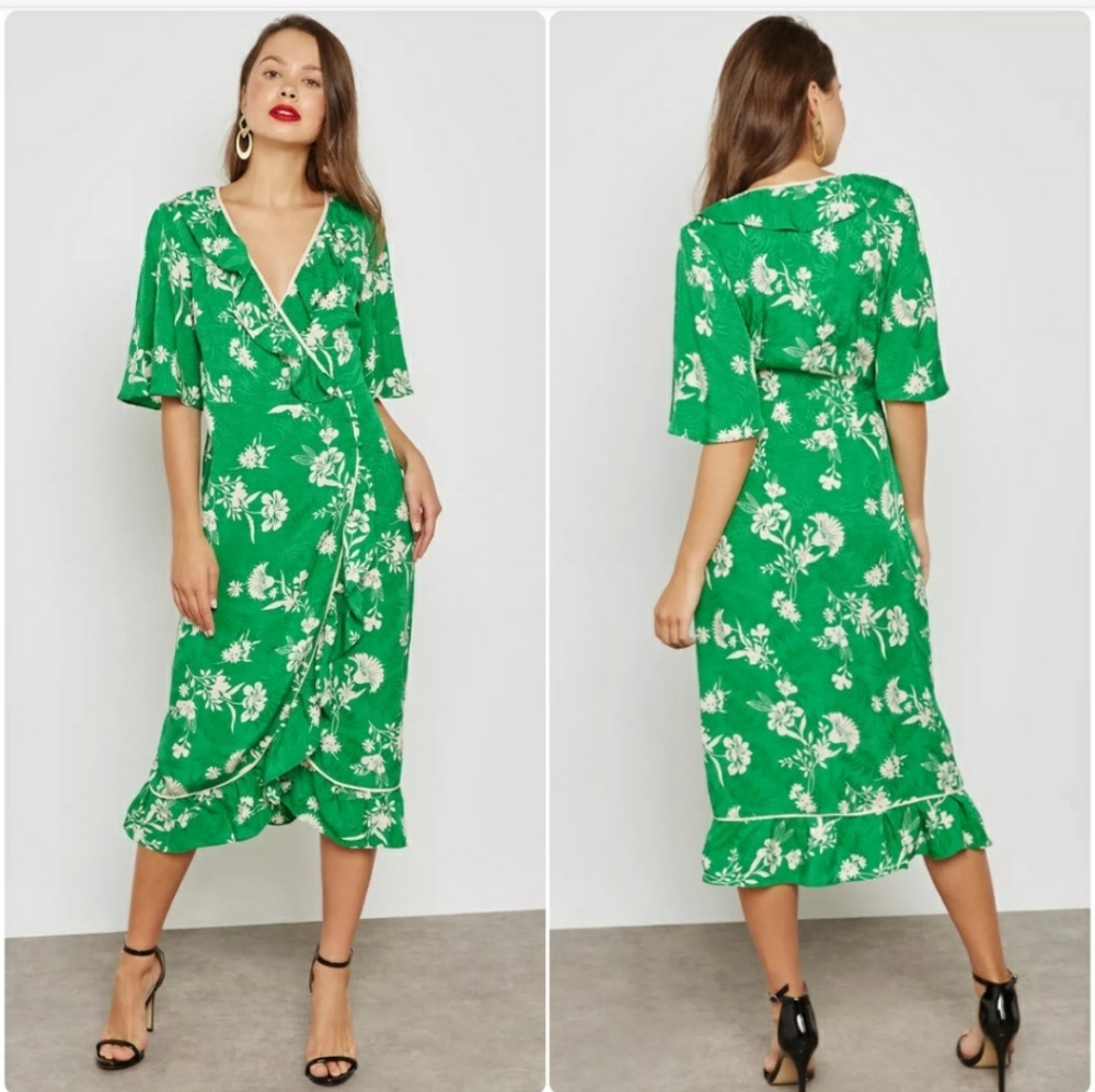 TOPSHOP Floral Print Ruffle Wrap Dress